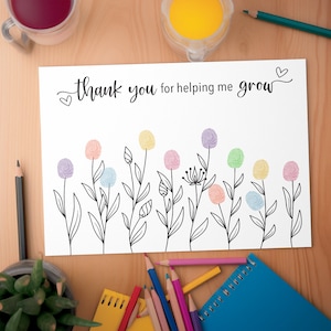 Teacher Appreciation Gift, Fingerprint Crafts, Teacher Thank You Gift, Crafts for Teachers, Handprint DIY, Thank You For Helping Me Grow