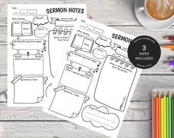 Sermon Notes Printable For Kids, Childrens Church Sunday School Worksheet, Kids Bible Study, Church Worship Service, Sunday School Activity