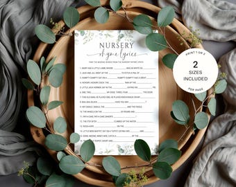 Sofortiges Baby-Kinderreim-Spiel, druckbare Babypartyspiele, errate den Kinderreim, Greenery-Baby-Dusche-Thema 0004