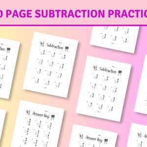 10 Printable Subtraction Worksheets, Numbers 1-9, Answer Key Included, Subtraction Worksheet, Digital Download. Math worksheets kids.