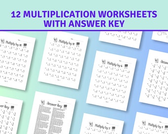 12 Printable Multiplication Worksheets. Numbers 1-12. Answer Key Included. Math worksheets kids.