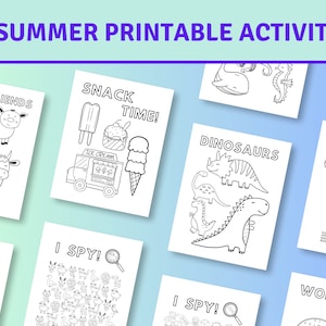 10 Summer Kids Activities, Summer Camp Activity, Printable Activity Bundle, Coloring Pages, Word Search, Word Find, I Spy, Digital Download