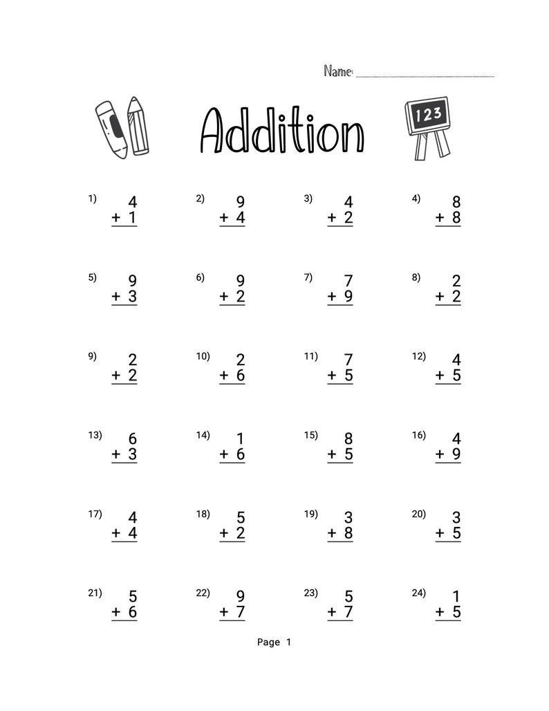 10-printable-addition-worksheets-numbers-1-9-answer-key-included