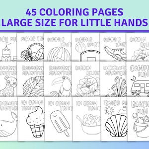 Summer Fun 45 Coloring Pages for Kids, Color, Printable, Digital Download, Kids Summer Activity, Kids Activities, Kids Coloring Pages