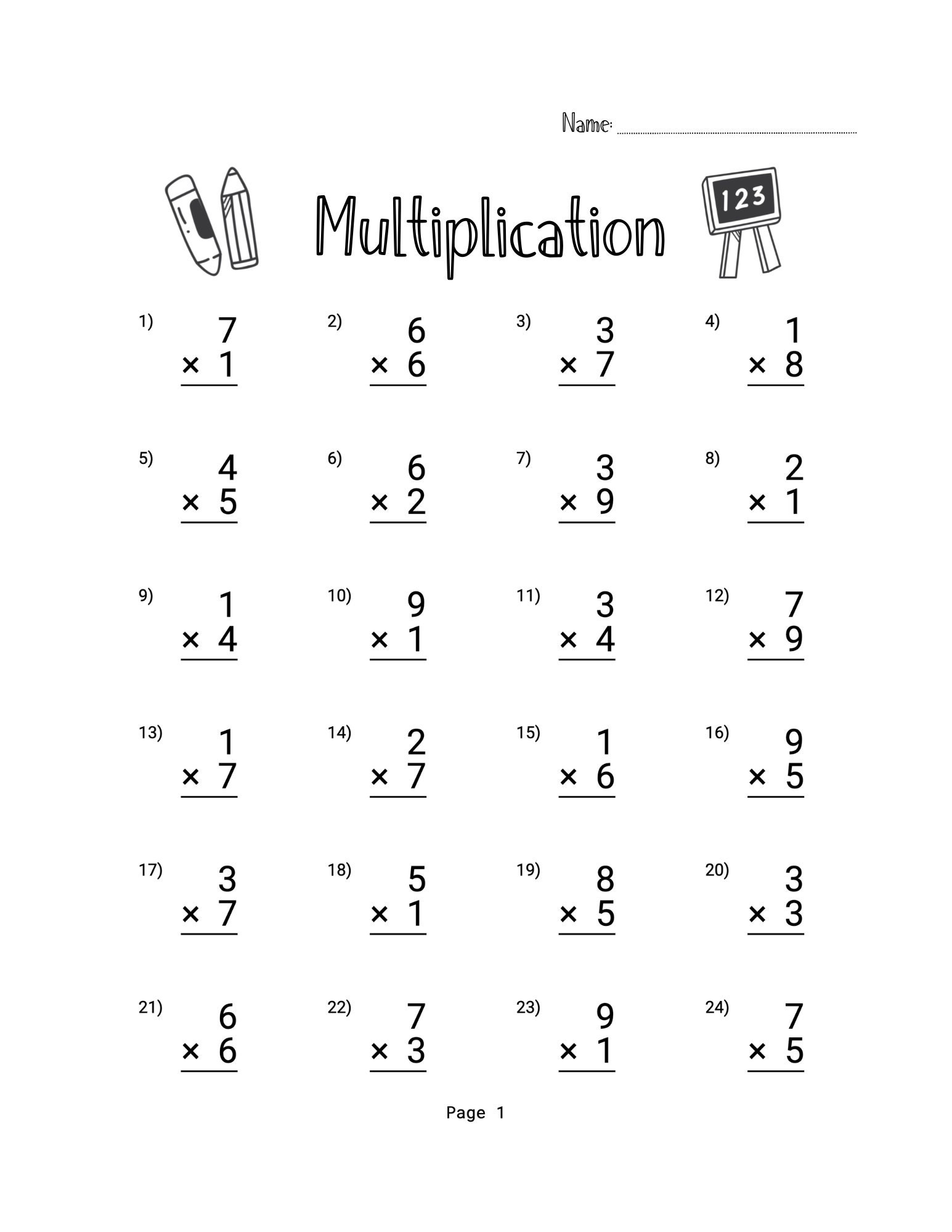 10 Printable Multiplication Worksheets. Numbers 19. Answer Key