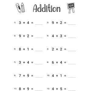 10 Printable Addition Worksheets. Numbers 1-9. Answer Key Included ...