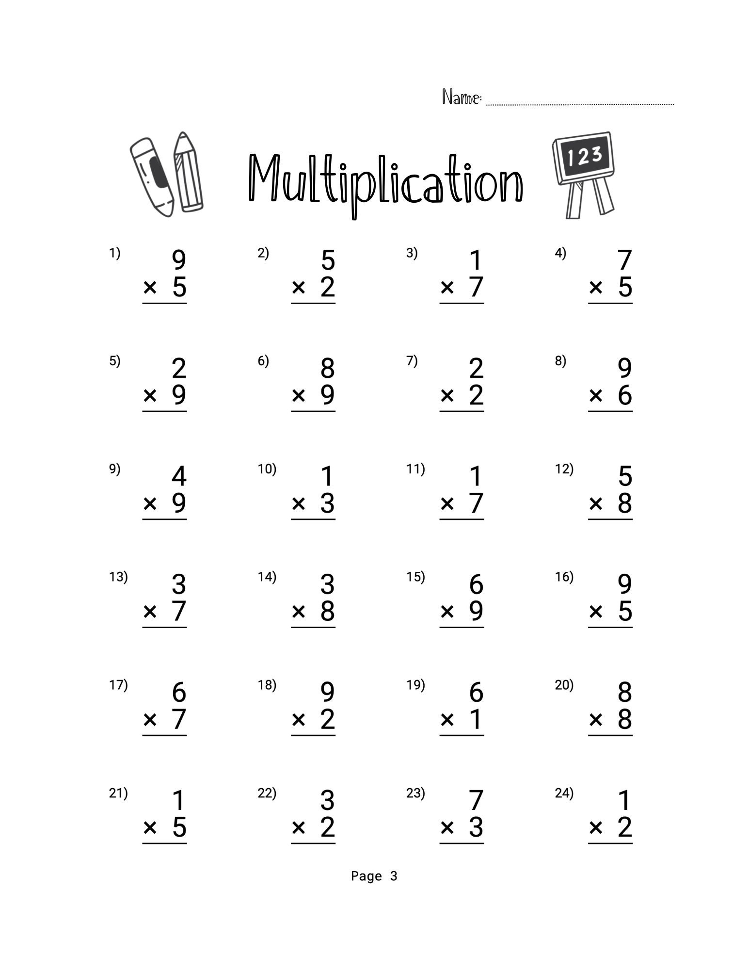 10 Printable Multiplication Worksheets. Numbers 19. Answer Key