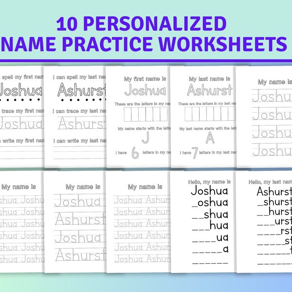 10-Page Printable Custom Name Tracing, Personalized Name Tracing, Name Trace, Handwriting, Digital Download, Name Writing Practice