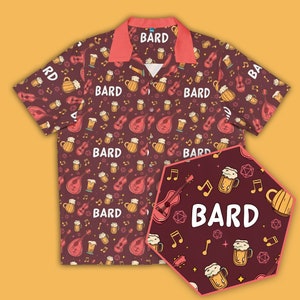 DND Bard Hawaiian Shirt, DnD Shirt, Dice Shirt, Dice shirt, Dungeons and dragons, Dungeon and dragon gift, DM gift, DnD Button Up