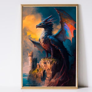 Dragon Art, Fantasy Art, Mythical Art, Magical Art, Fantasy Landscape Art, Digital Download, Wall Art, Enchanted, Whimsical, Decor, Print