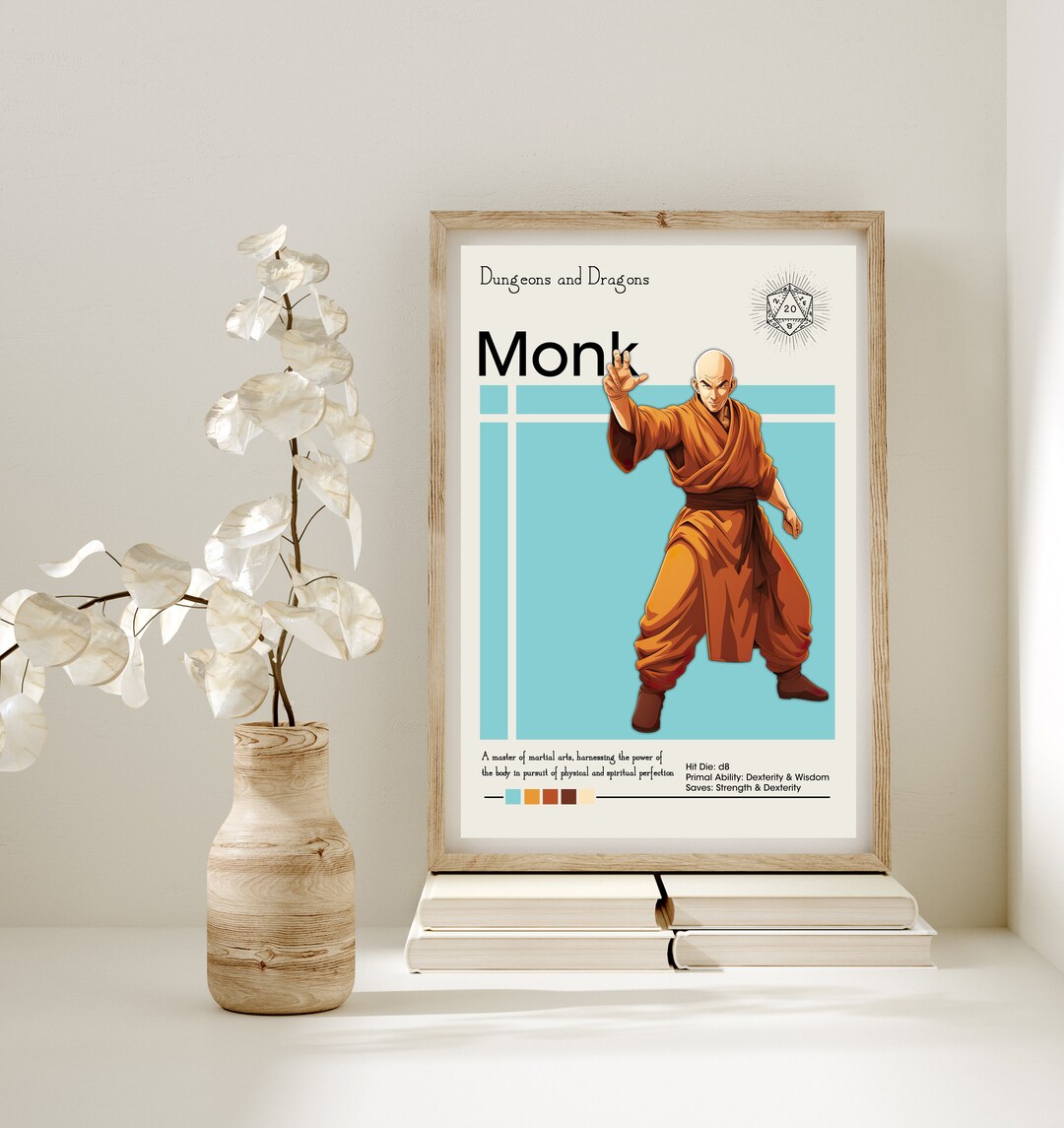 Monk Dnd Character Artwork Minimal Fantasy Gallery Wall - Etsy