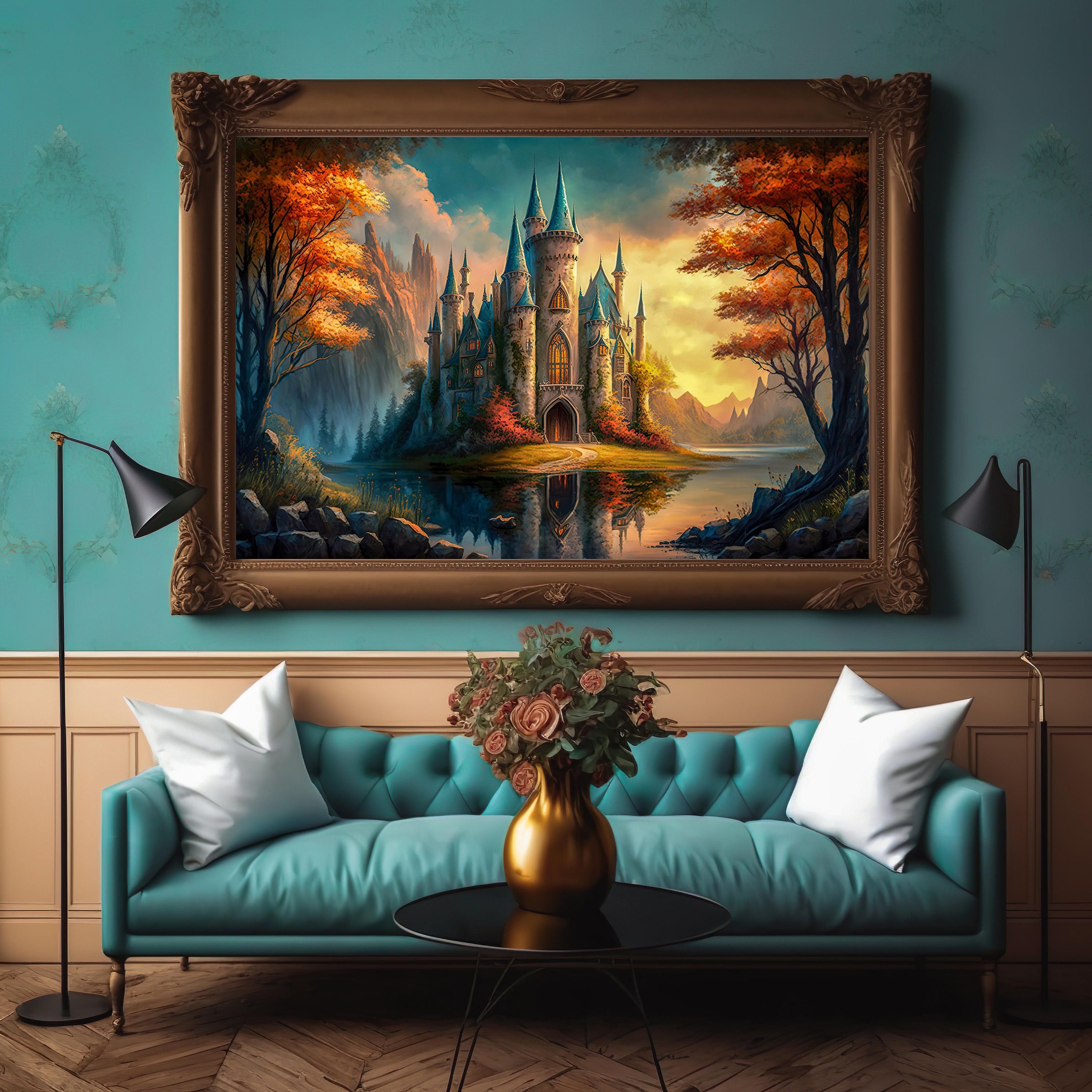 Castle Art, Fantasy Art, Mythical Art, Magical Art, Fantasy Landscape Art,  Digital Download, Wall Art, Enchanted, Whimsical, Decor, Print 