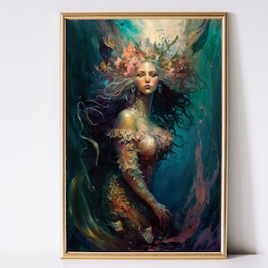 Mermaid Art, Enchanted Forest Art, Fantasy Art, Mythical Art, Magical Art, Digital Download, Wall Art, Whimsical, Decor, Print