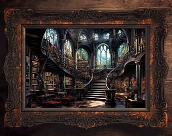 Fantasy Library Art, Books and Reading Art, Fantasy Art, Mythical Art, Magical Art, Digital Download, Wall Art, Whimsical, Decor, Print