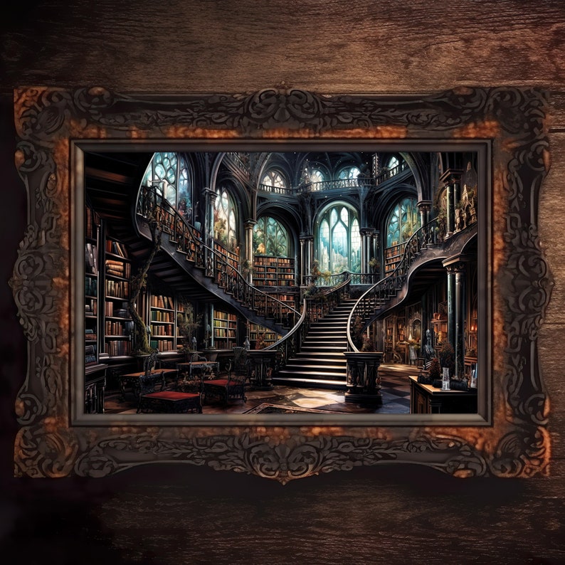 Fantasy Library Art, Books and Reading Art, Fantasy Art, Mythical Art, Magical Art, Digital Download, Wall Art, Whimsical, Decor, Print image 1