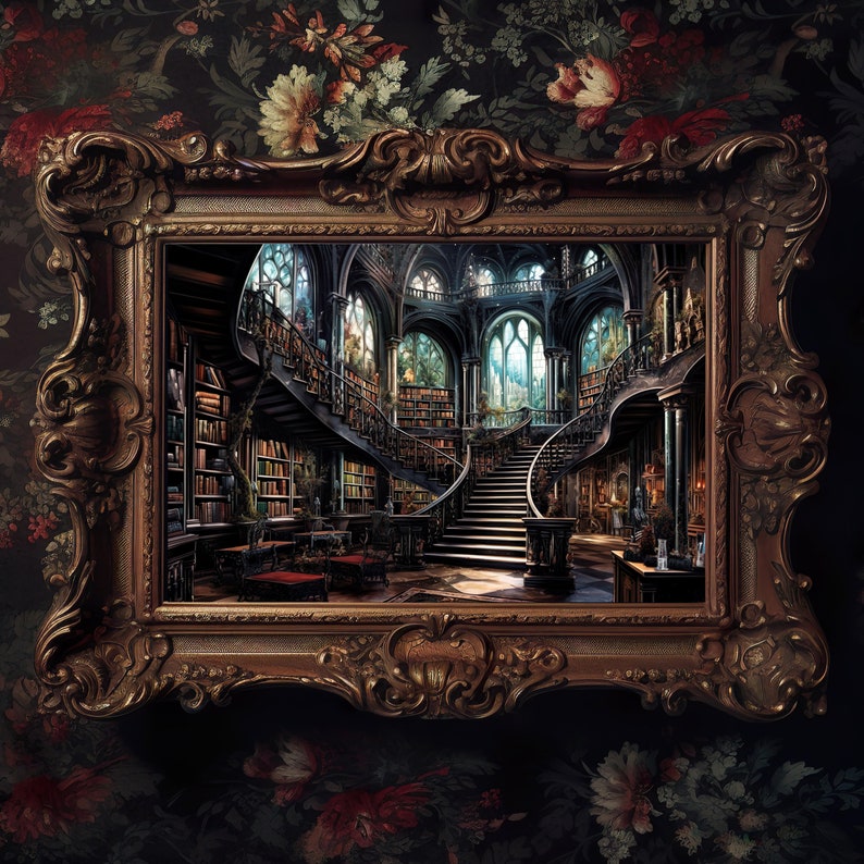 Fantasy Library Art, Books and Reading Art, Fantasy Art, Mythical Art, Magical Art, Digital Download, Wall Art, Whimsical, Decor, Print image 5