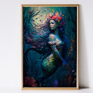 Mermaid Art, Enchanted Forest Art, Fantasy Art, Mythical Art, Magical Art, Digital Download, Wall Art, Whimsical, Decor, Print