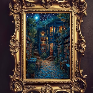 Fantasy Library, Light Magical Art, Library Painting, Dark Cottagecore, Library Decor, Boho Vintage Print