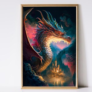 Dragon Art, Fantasy Art, Mythical Art, Magical Art, Fantasy Landscape Art, Digital Download, Wall Art, Enchanted, Whimsical, Decor, Print