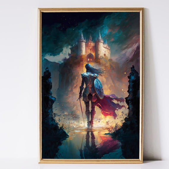 Knight Print Medieval Decor Dark Fantasy Art Gaming Room 