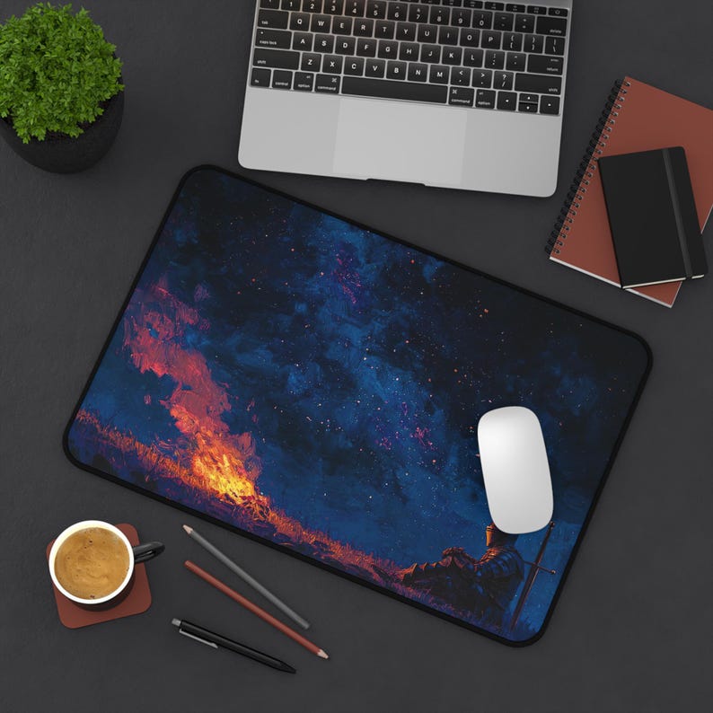 Knight at Bonfire Desk Mat DND Mousepad Darks Souls Mouse Pad Fantasy Table Top Cozy Vibes Aesthetic Larger RPG Gaming Mouse Pad Elden Ring image 7