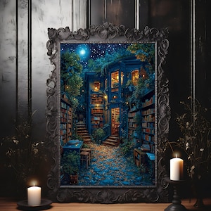 Fantasy Library, Light Magical Art, Library Painting, Dark Cottagecore, Library Decor, Boho Vintage Print image 2