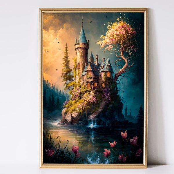 Castle Art, Fantasy Art, Mythical Art, Magical Art, Fantasy Landscape Art, Digital Download, Wall Art, Enchanted, Whimsical, Decor, Print