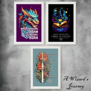 DnD Artwork Bundle, Set of 3, Abstract Fantasy Gallery Wall, Gaming Room Art, Digital Download, DnD Wall Art Prints, Decor, D&D