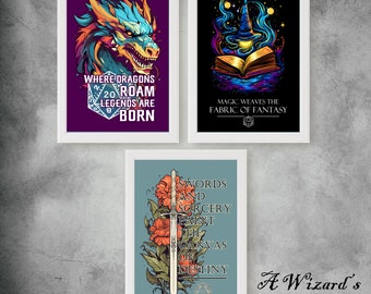 DnD Artwork Bundle, Set of 3, Abstract Fantasy Gallery Wall, Gaming Room Art, Digital Download, DnD Wall Art Prints, Decor, D&D