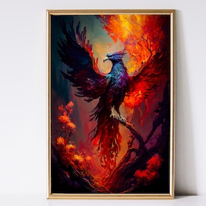 Phoenix Art, Fantasy Art, Mythical Art, Magical Art, Fantasy Landscape Art, Digital Download, Wall Art, Enchanted, Whimsical, Decor, Print