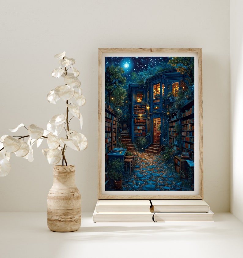 Fantasy Library, Light Magical Art, Library Painting, Dark Cottagecore, Library Decor, Boho Vintage Print image 4
