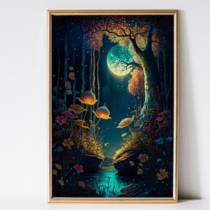 Enchanted Forest Art, Fantasy Art, Mythical Art, Magical Art, Fantasy Landscape Art, Digital Download, Wall Art, Whimsical, Decor, Print