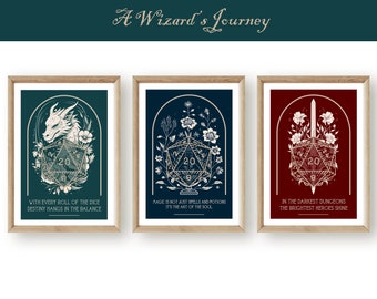 DnD Artwork Bundle, Set of 3, Minimal Fantasy Gallery Wall, Gaming Room Art, Digital Download, Boho Chic Wall Art Prints, Decor, DnD art