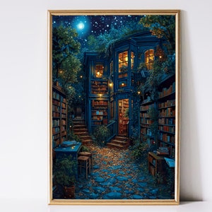Fantasy Library, Light Magical Art, Library Painting, Dark Cottagecore, Library Decor, Boho Vintage Print image 5