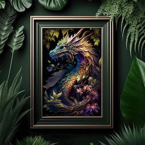 Forest Dragon Art, Fantasy Art, Mythical Art, Magical Art, Fantasy Landscape Art, Digital Download, Wall Art, Enchanted, Whimsical, Print
