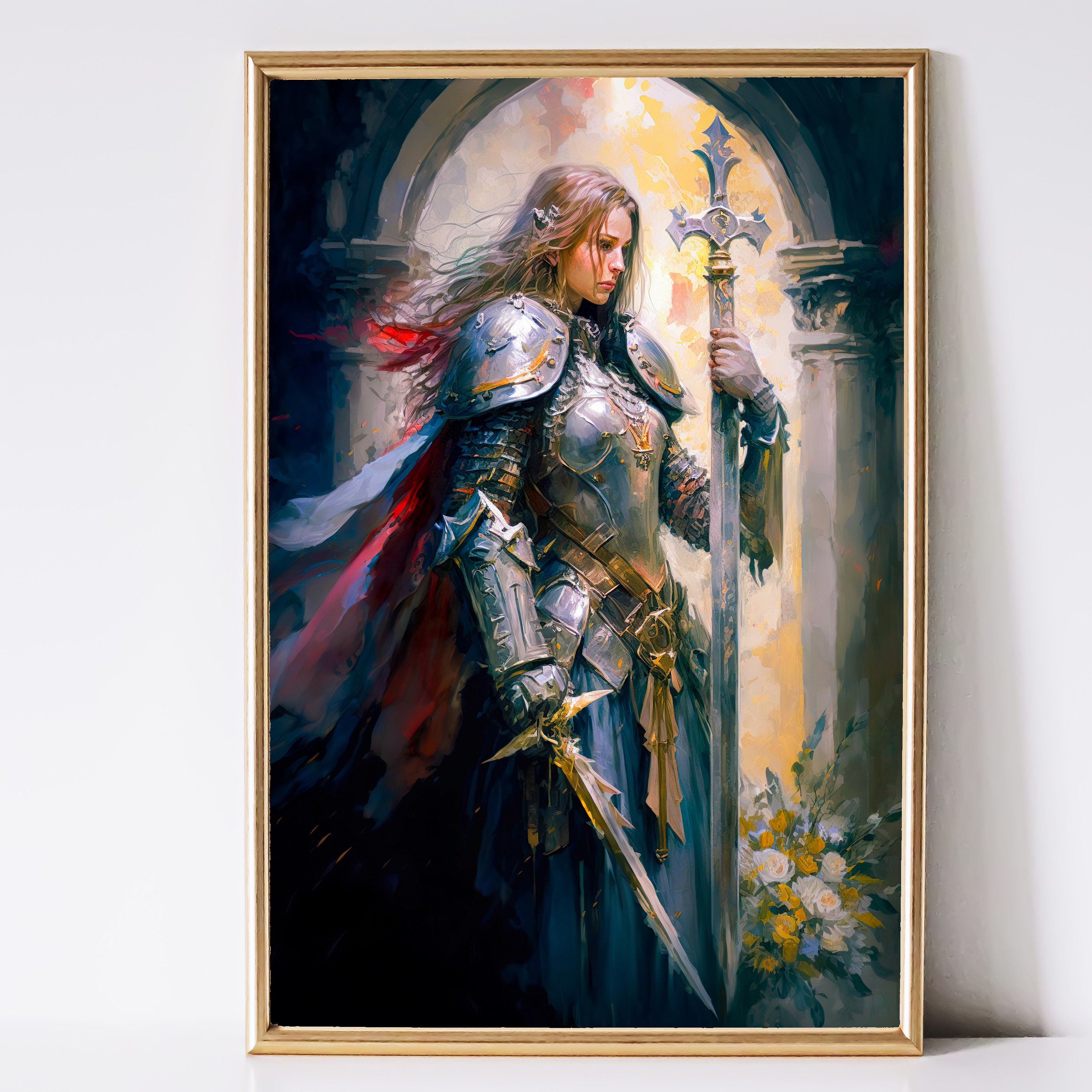 Knight Print Medieval Decor Dark Fantasy Art Gaming Room 