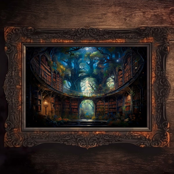 Fantasy Library Art, Books and Reading Art, Fantasy Art, Mythical Art, Magical Art, Digital Download, Wall Art, Whimsical, Decor, Print