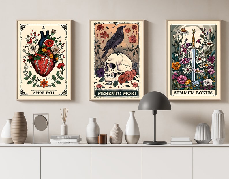 Set of 3 Stoicism Tarot Card Prints, Earthy Boho Set, Stoic Art, Memento Mori, Mystical Tarot Card Art, Philosophy Poster, Meditations, Set image 3
