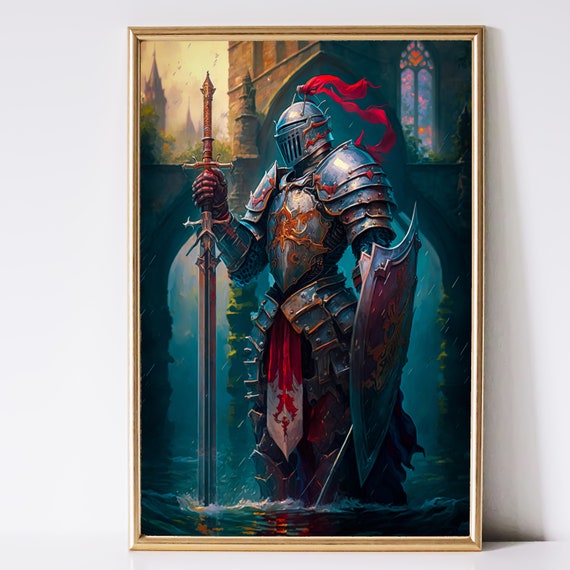 Knight Print Medieval Decor Dark Fantasy Art Gaming Room 