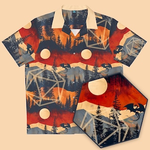 DND Fantasy Landscape Hawaiian Shirt, DnD Shirt, Dice Shirt, Dice shirt, Dungeons and Dragons, DM gift, DnD Button Up, Enchanted Forest