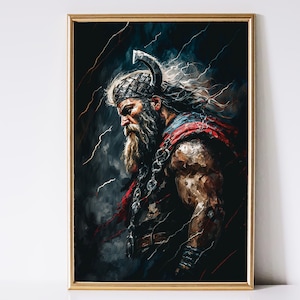 Thor Art, God of Thunder, Norse Mythology Art , Fantasy Art, Mythical Art, Magical Art, Digital Download, Wall Art, Vintage, Decor, Print