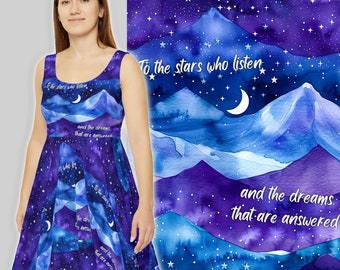 Robe patineuse pour femme série ACOTAR Velaris Night Court, cadeau livresque, citation robe pour les étoiles qui écoutent robe livre fantastique tenue fantaisiste