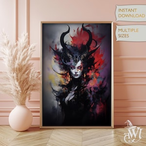 Moody Warlock Fantasy Art Character Portrait Vintage Oil Painting Print DND Gallery Wall Decor Dark Academia Gothic Cottagecore Gift Decor