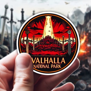 ヴァルハラ国立公園ステッカー 防水ビニール 北欧神話 ノートパソコン 携帯電話 ボトルデカール 本好きのギフト バイキングファンタジーにインスパイアされたギフトアイデア