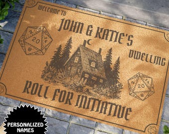 Personalisierte DND Willkommen Fußmatte | Rolle für Eigenspieler, W20 Rollenspiel Coir Mat