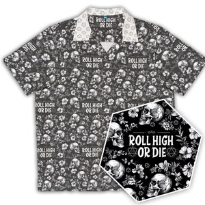 Roll High or Die DND Floral Hawaiian Shirt, DnD Shirt, Dice Shirt, Dice shirt, Dungeons and Dragons, DM gift, DnD Button Up
