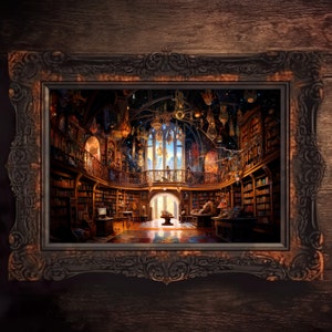 Fantasy Bibliothek Kunst, Bücher und Lesekunst, Fantasy Kunst, mythische Kunst, magische Kunst, digitaler Download, Wandkunst, wunderlich, Dekor, Druck