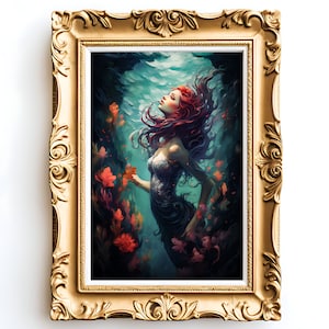 Mermaid Art, Enchanted Forest Art, Fantasy Art, Mythical Art, Magical Art, Digital Download, Wall Art, Whimsical, Decor, Print