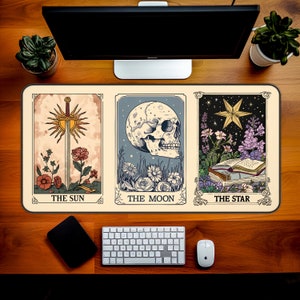 Tappetino da scrivania carte Tarocchi, Il Sole La Luna La Stella, Tappetino per mouse Boho terroso, Tappetino da scrivania Fantasy, Tappetino da scrivania Estetico, Tappetino per mouse da gioco più grande