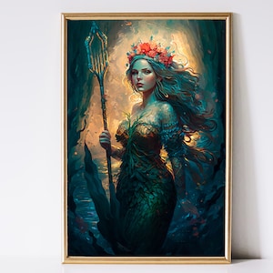 Mermaid Art, Enchanted Forest Art, Fantasy Art, Mythical Art, Magical Art, Digital Download, Wall Art, Whimsical, Decor, Print